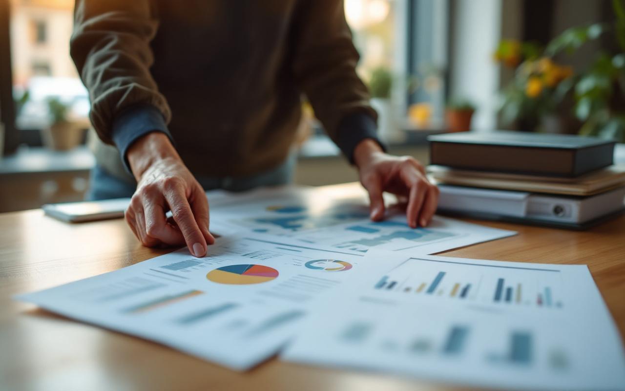 Entrepreneur préparant la création de son entreprise à Strasbourg sur un bureau, avec cartes, feuilles de budget et documents administratifs soigneusement rangés.
